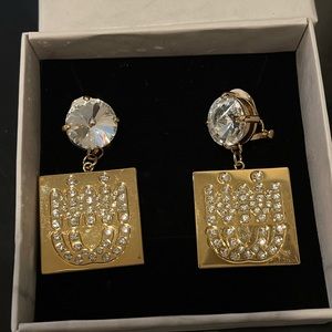 Baroque style crystal and golden plate pendant earrings with  clips earring back